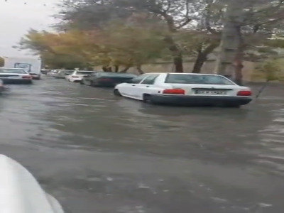 آب‌گرفتگی معابر در مریوان کردستان درپی بارش‌های پاییزی